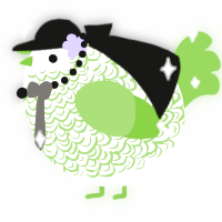A white and grass chicken with a double-lace pattern
