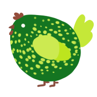 A leaf and lime chicken with a speckle pattern