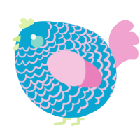 A cerulean and pink chicken with a lace pattern