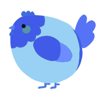 A violet and yellow chicken with a head pattern