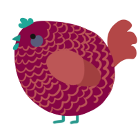 A maroon and red chicken with a lace pattern