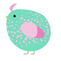 A mint and pink chicken with a speckle pattern