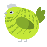 A lime and chartreuse chicken with a bar pattern