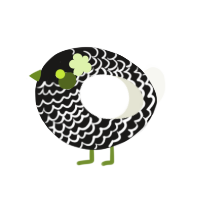 A sable and white chicken with a lace pattern