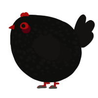 A black and sable chicken with a speckle pattern