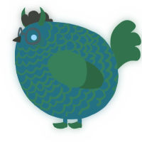 A teal and viridian chicken with a lace pattern