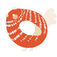 A vermilion and cream chicken with a bar pattern