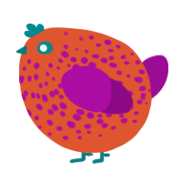 A vermilion and plum chicken with a speckle pattern
