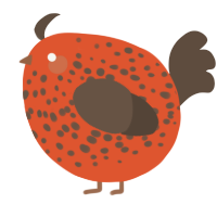 A vermilion and bark chicken with a speckle pattern