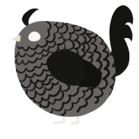 A grey and black chicken with a lace pattern