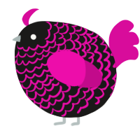A sable and fuchsia chicken with a lace pattern