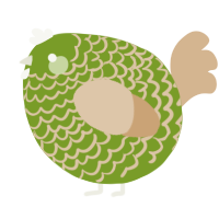 A chartreuse and beige chicken with a lace pattern