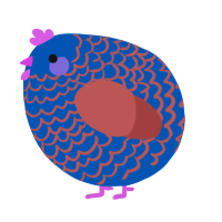 A ultramarine and red chicken with a lace pattern