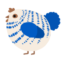 A cream and ultramarine chicken with a bar pattern
