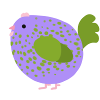 A lilac and chartreuse chicken with a speckle pattern