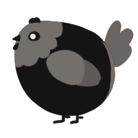 A black and grey chicken with a head pattern