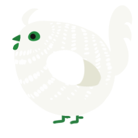 A white chicken with a bar pattern