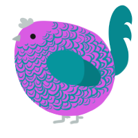 A orchid and teal chicken with a double-lace pattern