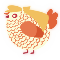 A white and vermilion chicken with a lace pattern