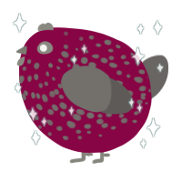 A maroon and grey chicken with a speckle pattern