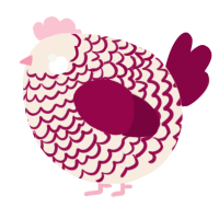 A cream and maroon chicken with a lace pattern