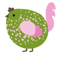 A chartreuse and pink chicken with a speckle pattern
