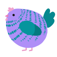 A lilac and teal chicken with a bar pattern
