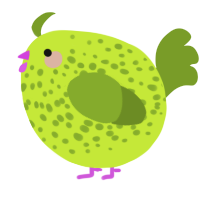 A lime and chartreuse chicken with a speckle pattern
