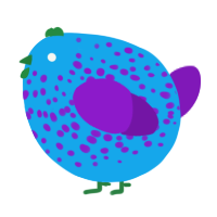 A sky and violet chicken with a speckle pattern