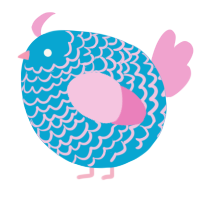 A cerulean and pink chicken with a lace pattern