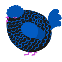 A sable and ultramarine chicken with a lace pattern