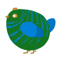 A leaf and sapphire chicken with a bar pattern