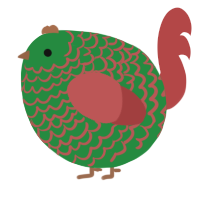 A viridian and red chicken with a lace pattern