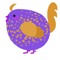 A blurple and orange chicken with a speckle pattern