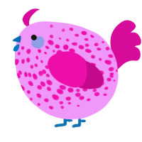A lavender and fuchsia chicken with a speckle pattern