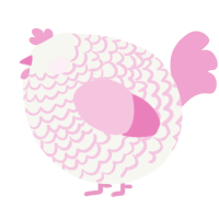 A white and pink chicken with a lace pattern