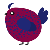 A maroon and navy chicken with a speckle pattern