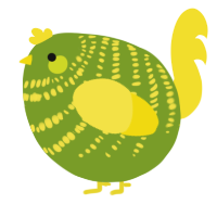 A chartreuse and yellow chicken with a bar pattern