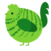 A grass and leaf chicken with a bar pattern