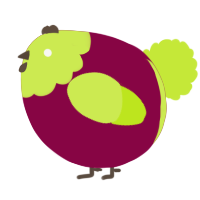 A maroon and lime chicken with a head pattern