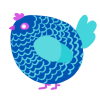 A ultramarine and aqua chicken with a lace pattern