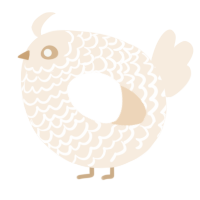 A cream chicken with a lace pattern