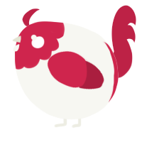 A white and crimson chicken with a head pattern