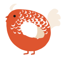 A vermilion and cream chicken with a half-lace pattern