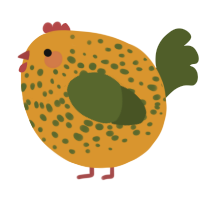 A orange and olive chicken with a speckle pattern