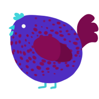 A indigo and wine chicken with a speckle pattern