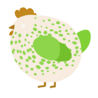 A cream and grass chicken with a speckle pattern