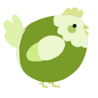 A chartreuse and apple chicken with a head pattern