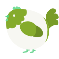 A white and chartreuse chicken with a head pattern
