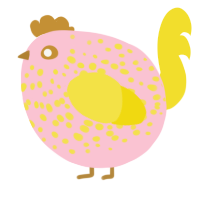 A rose and yellow chicken with a speckle pattern